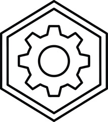 Clean line art icon of a hexagon with a gear inside isolated on transparent background