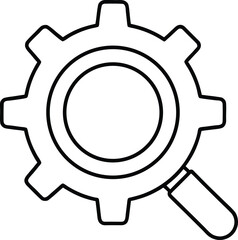 Clean line art icon of a magnifying glass examining a letter g isolated on transparent background