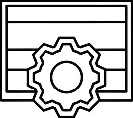 Clean line art icon of a layered window with a gear isolated on transparent background
