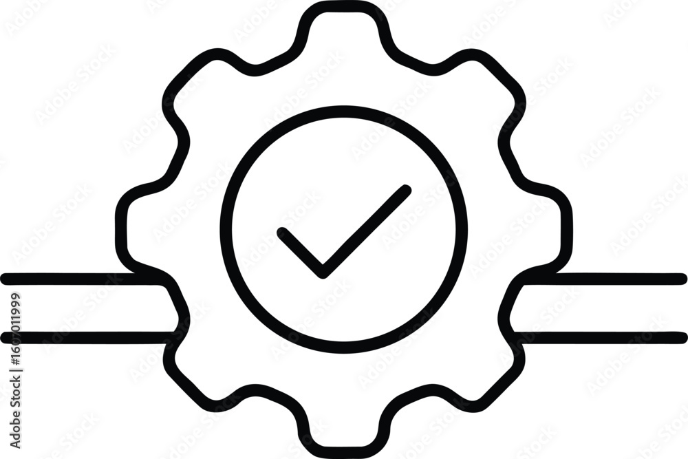 Poster clean line art icon of a settings slider with checkmark isolated on transparent background
