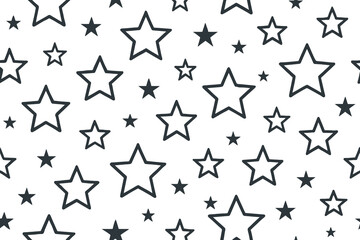 Seamless pattern of hand drawn stars on a white background