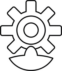 Clean line art icon of a system fan with integrated gear symbol isolated on transparent background