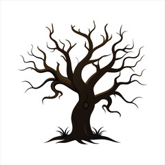 Stylized illustration of a bare tree with dark branches, symbolizing autumn or a dormant season
