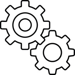 Clean line art icon of two connected gears symbol isolated on transparent background