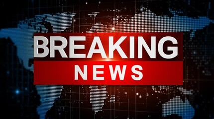 Breaking News banner with digital globe background. for news broadcast graphics, television media, headline,Red and white tone