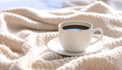 Cozy coffee cup on a knitted blanket (1)