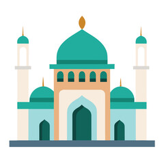 Flat illustration of a mosque with intricate architectural details presented cleanly on a white background for versatile use