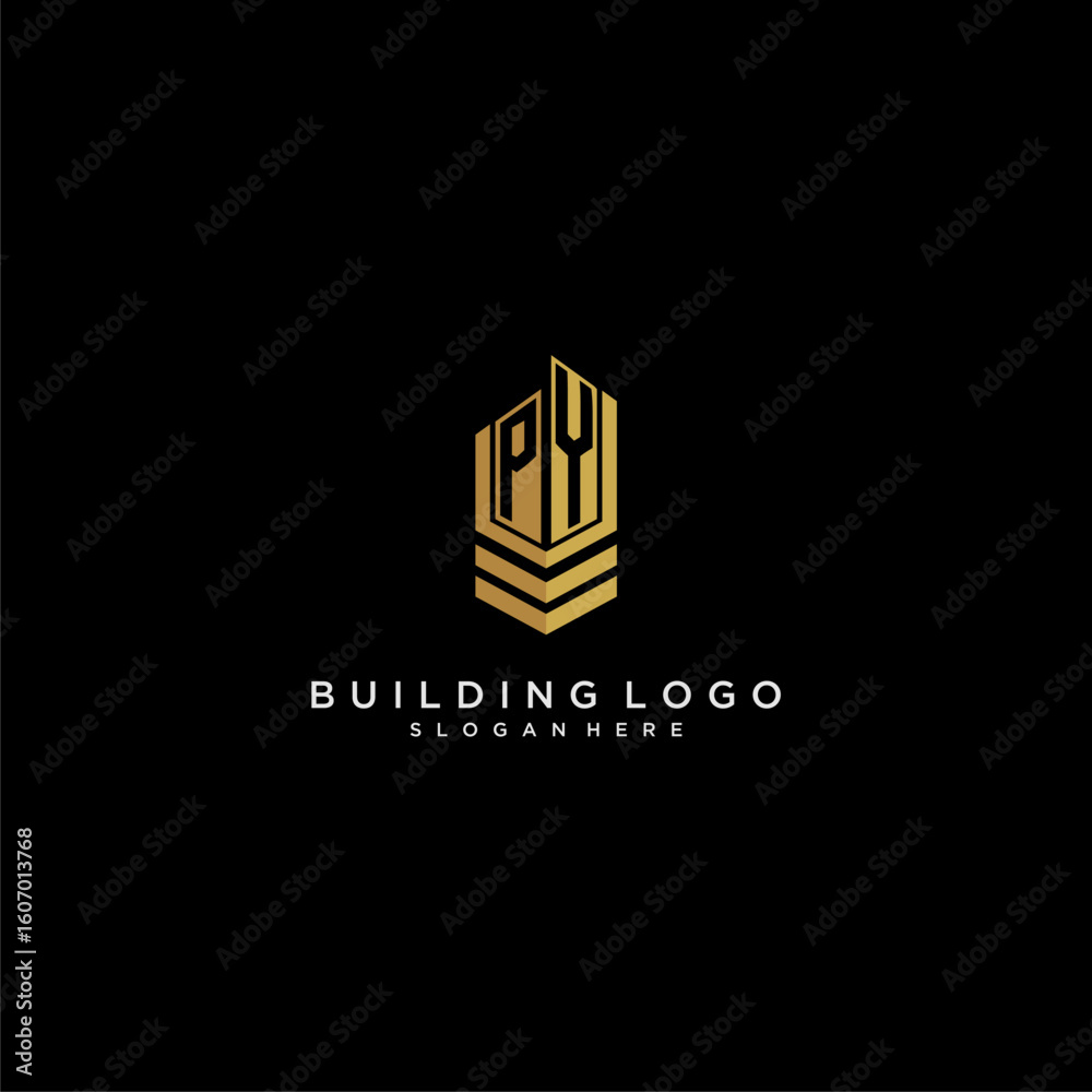 Fototapete py initial monogram logo for real estate with building style