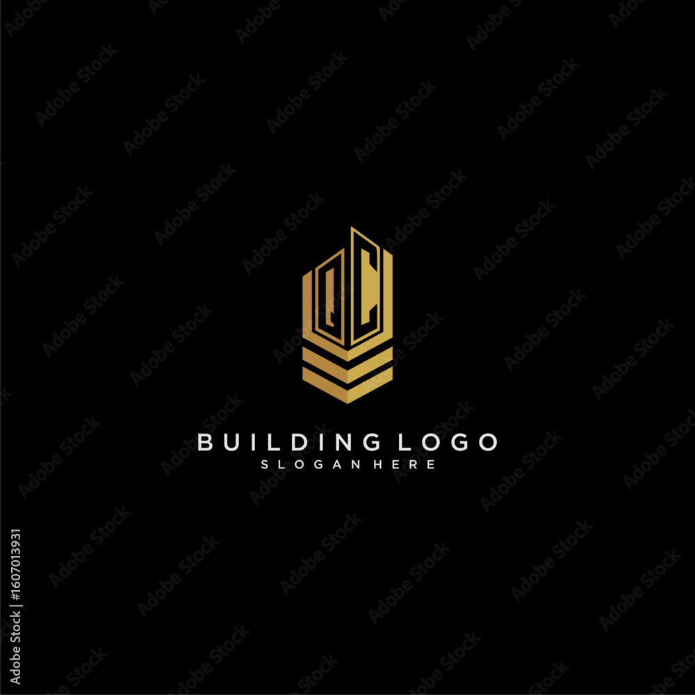 Fototapete qc initial monogram logo for real estate with building style