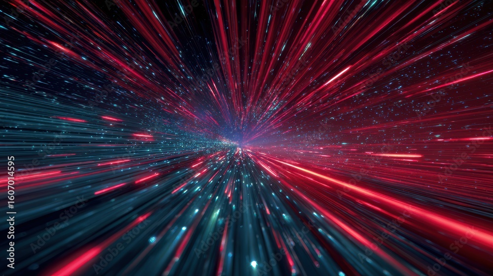 Poster a dynamic abstract representation of light waves traveling at high speed, creating a sense of moveme