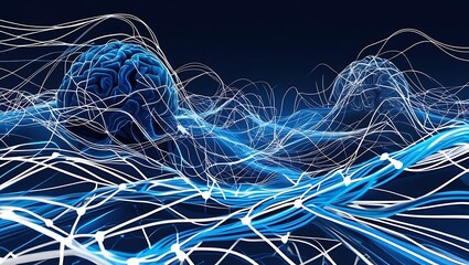 Conceptual digital brain network with glowing data streams. Abstract technology background representing artificial intelligence and thought.