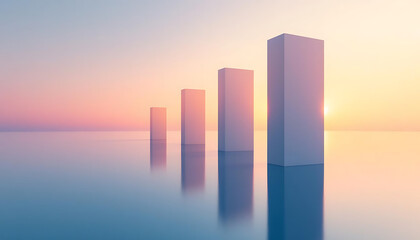 Abstract pastel sunset landscape with ascending rectangular shapes symbolizing growth and progress