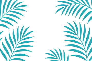 Turquoise palm fronds frame white space tropical summer background