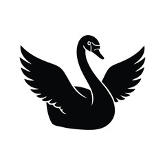 Fototapeta premium Elegant black swan silhouette with wings spread wide
