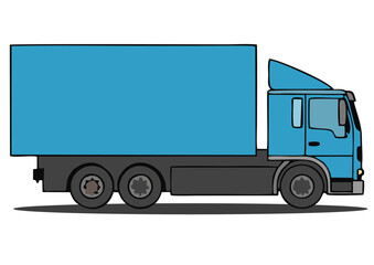 Vector image of a large blue box truck in side view. Ideal for logistics and freight designs.
