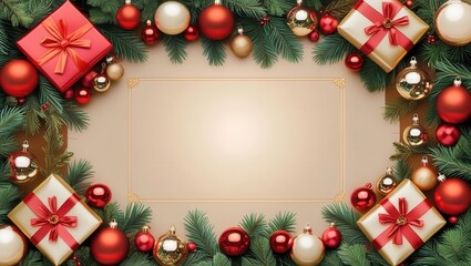 Elegant Christmas Border with Gifts and Ornaments
