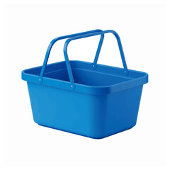 Empty blue plastic utility basket with carrying handles for shopping or storage