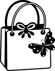 SVG vector illustration of a cute fashion-style gift bag.Elegant Handbag Design Featuring Butterfly and Floral Elements