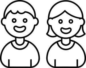 Clean line art icon of two happy faces representing friendship isolated on transparent background