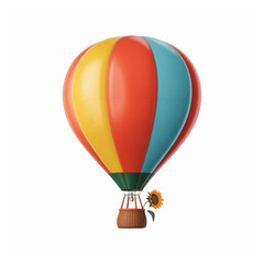 Colorful hot air balloon with a sunflower, 3D illustration isolated on a white background