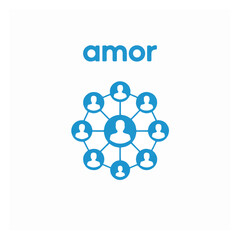 Social network icon design with a central hub representing love and community.