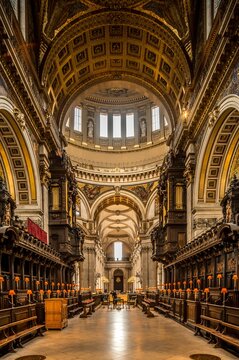 Inside St Paul's Cathedral in London, interior building details.
