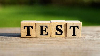 Wooden blocks spelling the word test letters