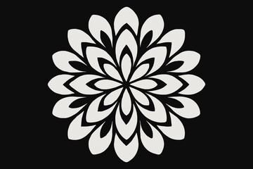 Abstract white floral pattern on black background symmetry