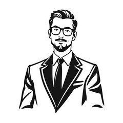 Man icon, businessman avatar vector, office worker icon, hipster face design, graphic male portrait, businessman avatar, bearded man, office worker, hipster face, male portrait