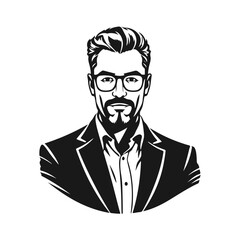 Man icon, businessman avatar vector, office worker icon, hipster face design, graphic male portrait, businessman avatar, bearded man, office worker, hipster face, male portrait