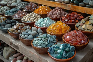 Market stall of assorted rocks and gems