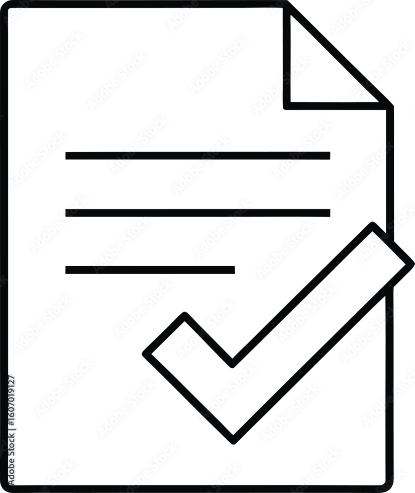 Poster Clean line art icon of a file with a check mark isolated on transparent background