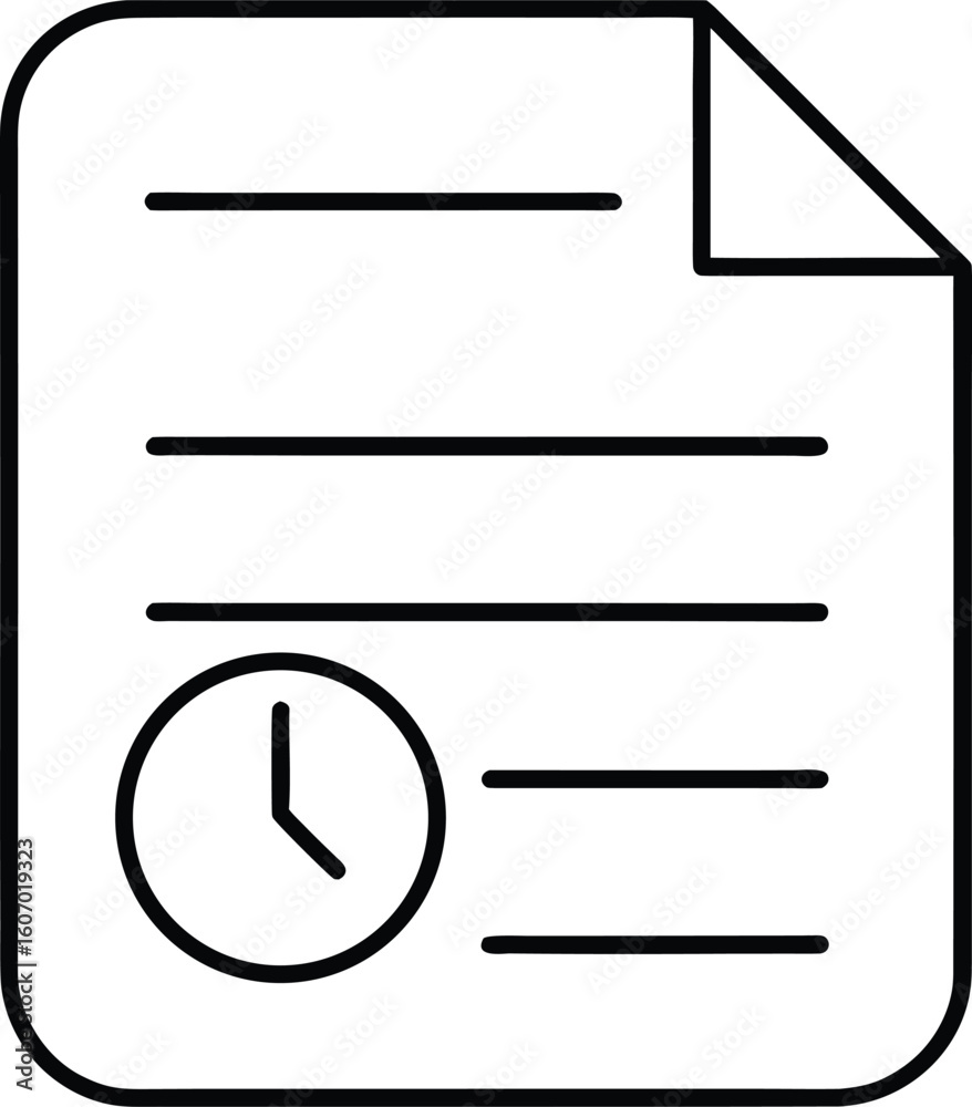 Poster clean line art icon of a file with a clock representation isolated on transparent background