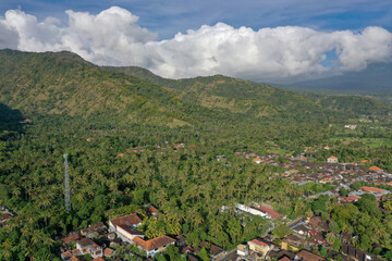 Forest-Covered Mountain Slopes with Terracotta Rooftops at the Foot