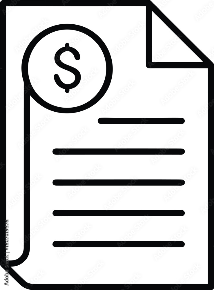 Poster clean line art icon of a file with dollar symbol isolated on transparent background