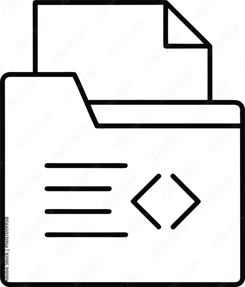 Fototapete clean line art icon of a file with code brackets isolated on transparent background