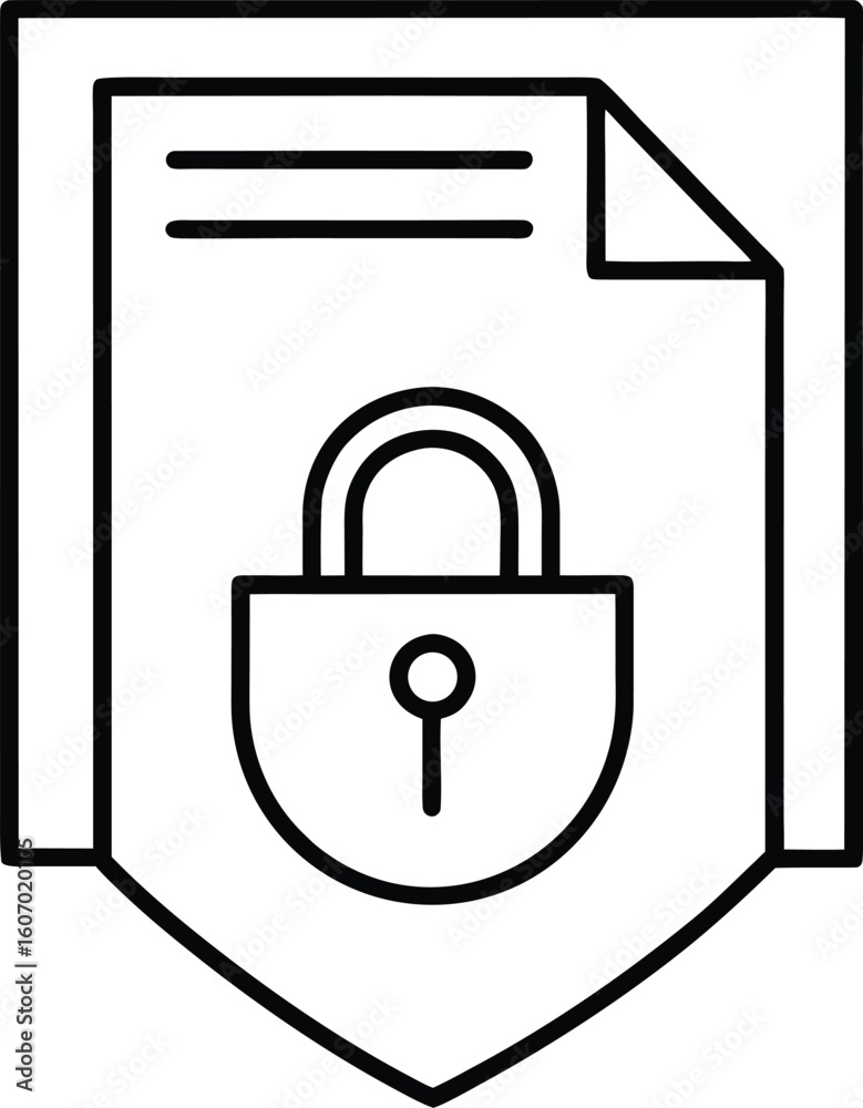Poster secure file icon with padlock line art isolated on transparent background