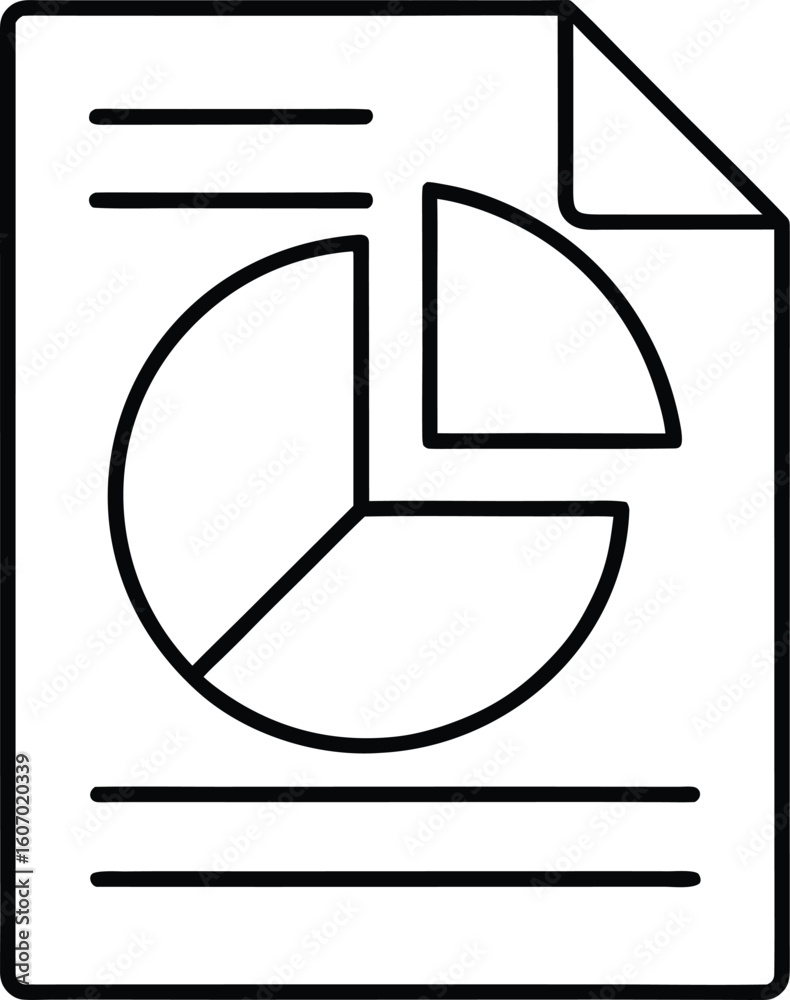 Poster Clean line art icon of a file with pie chart symbol isolated on transparent background