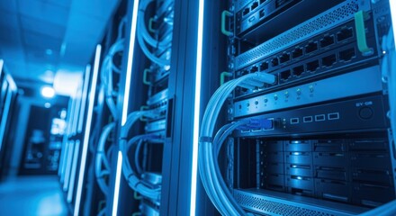 Fototapeta premium Ultramodern IT infrastructure bathed in electric light