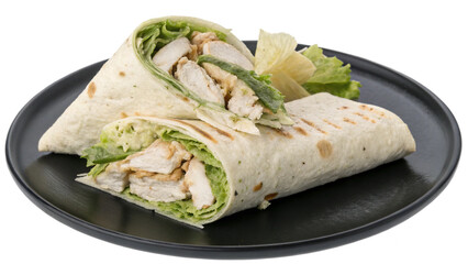 Chicken Caesar Wrap on Plate – PNG with Transparent Background..