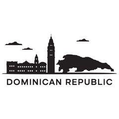 Fototapeta premium Vector Dominican Republic skyline. Travel Dominican Republic famous landmarks. Business and tourism concept for presentation, banner, web site. Vector black silhouette. with white background