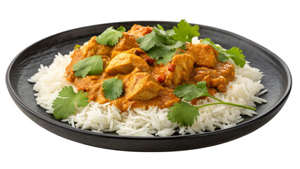 Chicken Curry with Rice on Plate – PNG with Transparent Background..