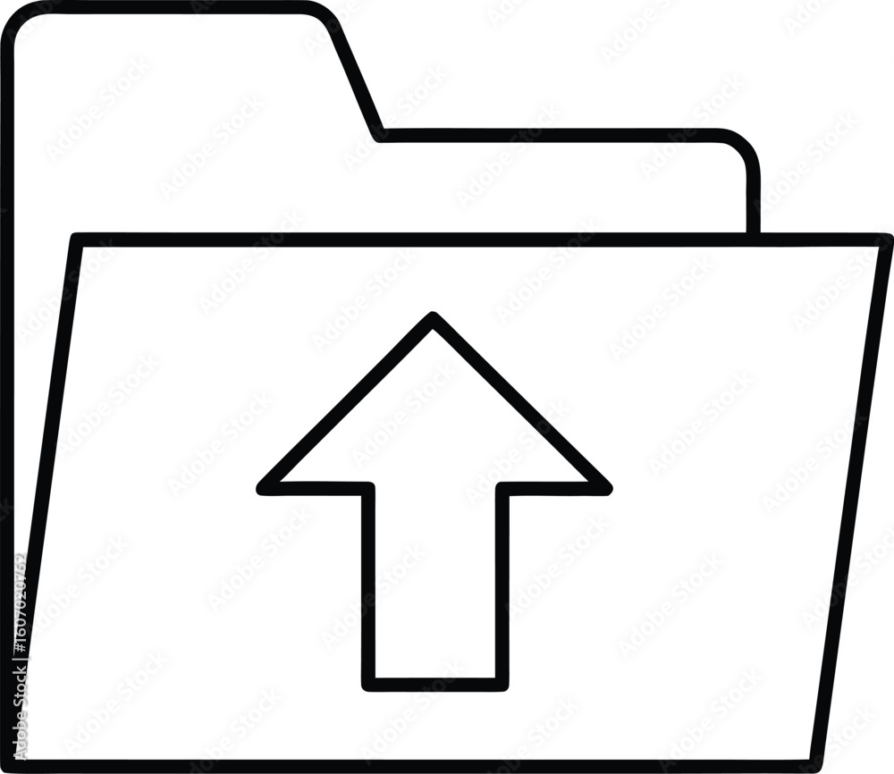 Poster clean line art folder icon with upload arrow isolated on transparent background