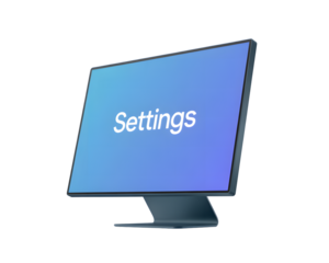 Modern Computer Monitor Displaying Settings on Screen with Blue Gradient Perfect for Technology and Customization Concepts on transparent background