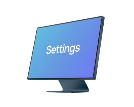 Modern Computer Monitor Displaying Settings on Screen with Blue Gradient Perfect for Technology and Customization Concepts on transparent background - Powered by Adobe