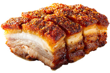 On transparent background several mouthwatering pieces of pork belly are arranged to show off their rich layers