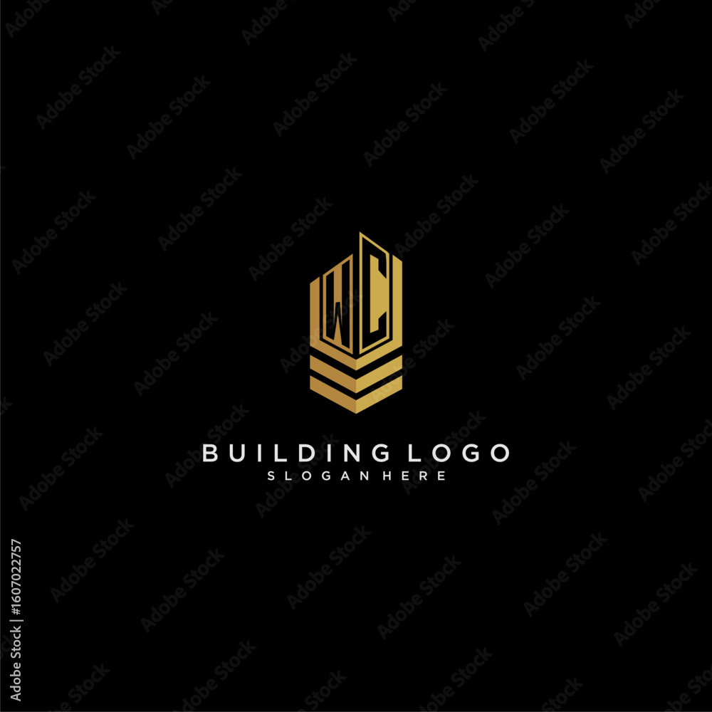 Fototapete wc initial monogram logo for real estate with building style