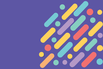 Colorful rounded abstract shapes and dots on a purple background