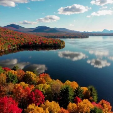 Lake Champlain Shoreline with Autumn Foliage