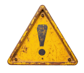 Aged yellow warning triangle
